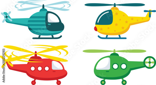 Bilde på lerret Cute colorful cartoon helicopter vector illustration set featuring blue yellow r