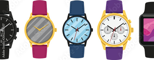 Картината върху платно Elegant wrist watch vector illustration set featuring various classic analog tim