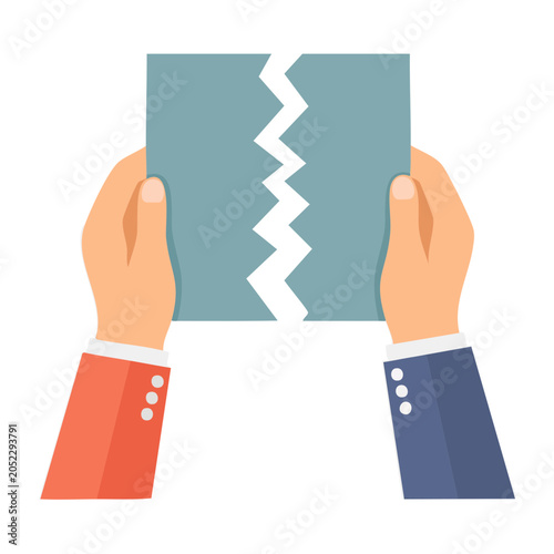 Hands holding a broken card illustration
