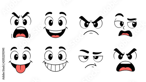 Canvastavla Set of cartoon facial expressions with happy and angry faces