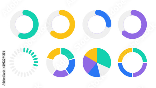 Tableau sur toile Colorful circular charts and loading indicators set