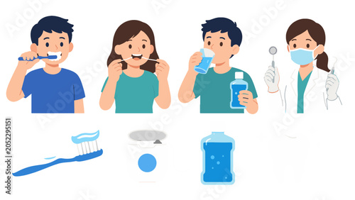 Fotografia Oral hygiene and dental care cartoon icon set