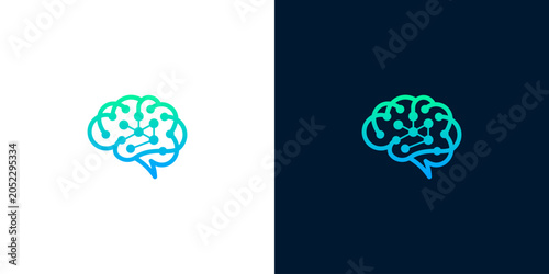 Smart brain technology logo design with chat bubble icon, representing digital mind and artificial intelligence vector