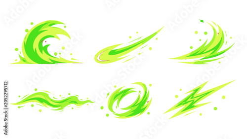 Foto Set of green energy swoosh and wave effect elements