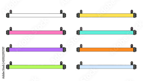 Tableau sur toile Set of colorful tube light fixtures in simple vector style
