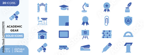 Foto Pedagogy Line Icons Featuring School Supplies.