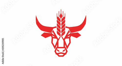 Fotografija Geometric stylized red bull head logo with prominent horns and symmetrical desig