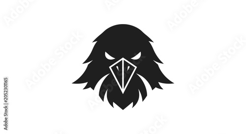 Foto Black and white stylized eagle face with sharp features and intense eyes