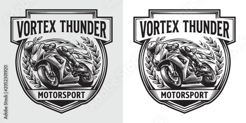 Konstfotografi Vortex Thunder Motorcycle Racing Emblem Monochromatic Badge Design