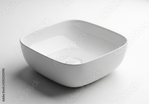 Modern square white ceramic bathroom sink with central drain