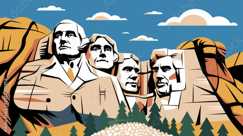 Canvastavla Stylized illustration of Mount Rushmore National Memorial, featuring the carved faces of four U