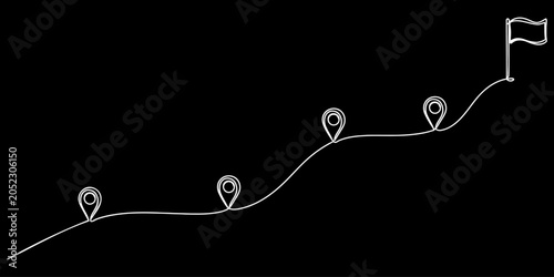 Schilderij op canvas Location flag continuous one line drawing minimalism design, One Line Art Journey Path