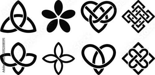 Quadro su tela Endless, knot vector set, Celtic inspired interwoven knot symbols in medieval ornamental style for cultural artwork and decoration