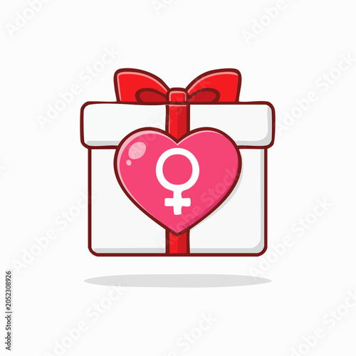 Gift box with pink heart and female symbol