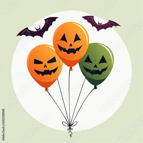 Halloween balloons with jack-o-lantern faces and bats
