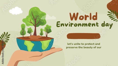 People celebrating World Environment Day with green trees and earth