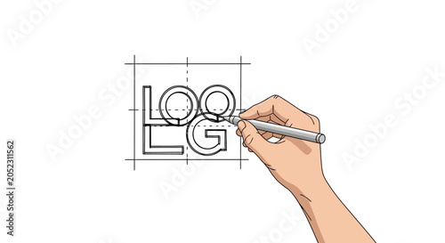 Hand Sketching Logo Design Grid Template Vector Art with Construction Guidelines and Outline Structure