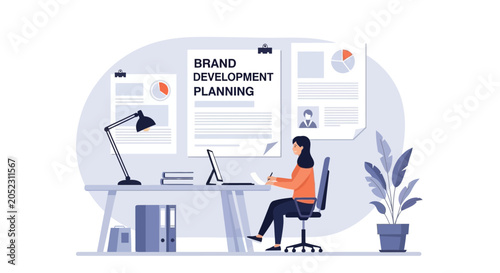 Minimalist Office Scene with Modern Workspace and Professional Design Elements