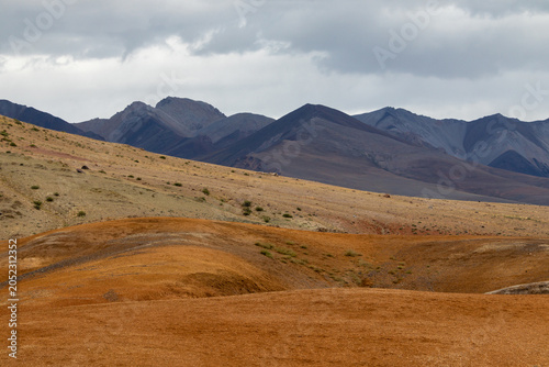 Colorful Mountains of Mars 3, beautiful colored landscape in Altai Republic, Russia. Colorful hills, nature environment landmark.