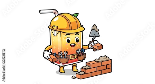 Cartoon chef carrying stack of colorful cakes.