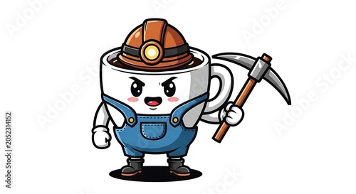 Cartoon lumberjack with axe and hat outdoors.