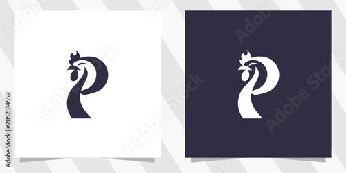 letter p with rooster logo design