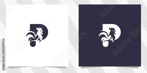letter p with rooster logo design
