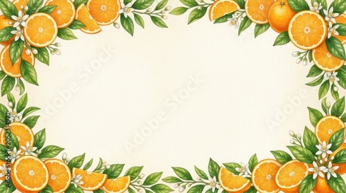 Citrus corner frame background orange slice border template copy space