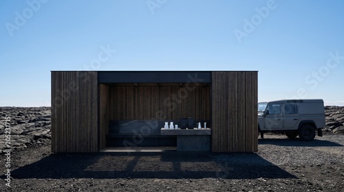 Luxury home VR pavilion with sand meditation zone and water rill
