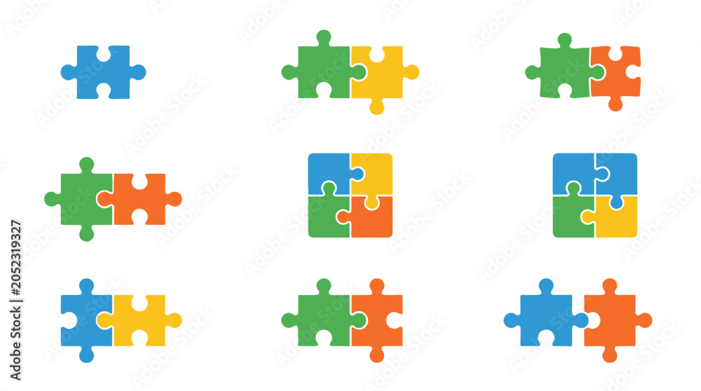 Naklejka premium Colorful puzzle piece icon set isolated on white background