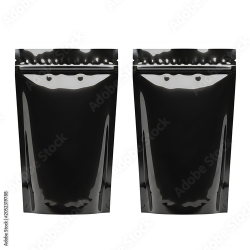 Two black plastic bags standing upright