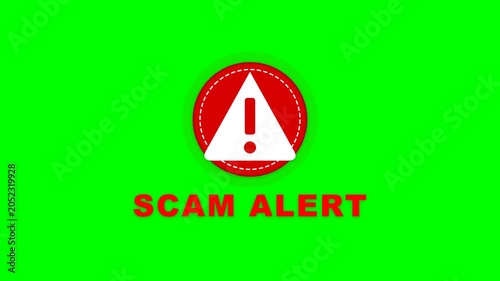 Cyber Security Scam Alert Sign with Warning Exclamation Mark on Green Screen Background