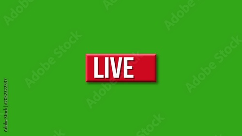 Animated red live button on a green background. 4K