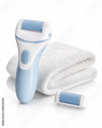 Electric Foot File With Spare Roller Isolated On White Background Studio Product Photo