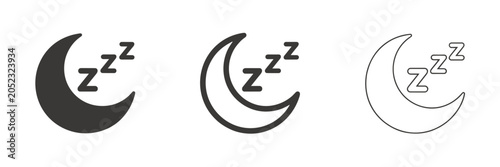 Fotografie Collection of Moon and Sleep Z Icons in Solid Outline and Line Art Styles on Whi