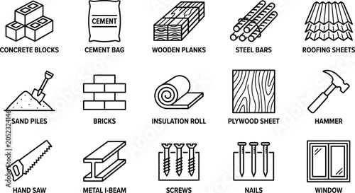 Foto Construction materials silhouette isolated on transparent background
