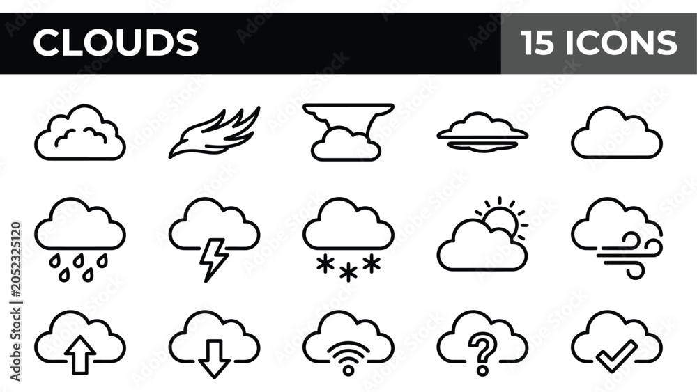 Fototapeta premium Cloud Icons Set: Weather Symbols and Meteorological Icons for Digital Design