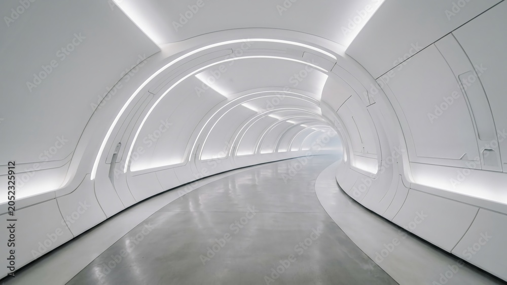 Fototapeta premium Futuristic White Tunnel Futuristic Interior