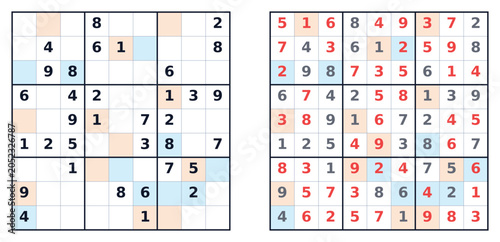 Sudoku puzzle grids with solved and unsolved sections displayed  