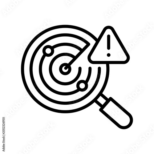 Radar scan magnifying glass threat detection warning icon