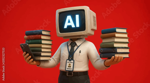 Man Holding a Stack of Books for Education and Learning Concept