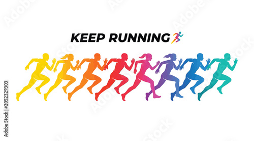 Obraz na plátně Colorful running people silhouettes, group of runners, fitness and healthy lifes