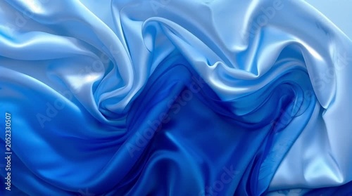 Abstract soft blue and white silk wave background, floating satin fabric texture, elegant airy 3D render animation for comfortable home, medical health or textile commercial.