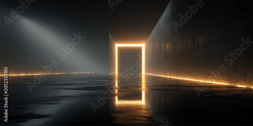Obraz na plátně A beautiful open door to the sky reveals a bright sunset reflecting on the calm