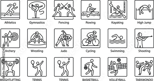 Olympic sports icons silhouette isolated on transparent background