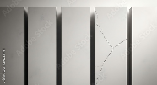 Close up of a scratched white radiator with vertical panels