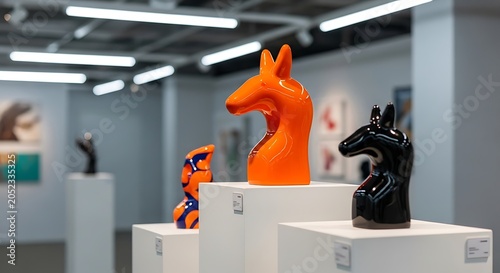 Modern art gallery with sculptures on display