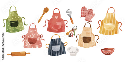 Tableau sur toile Watercolor Kitchen Apron Clipart