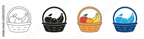 Obraz na plátně Fruit basket  icon set , Outline Vector illustration.