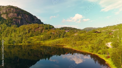 Aerial Drone Footage of Lakeside Houses in Norway